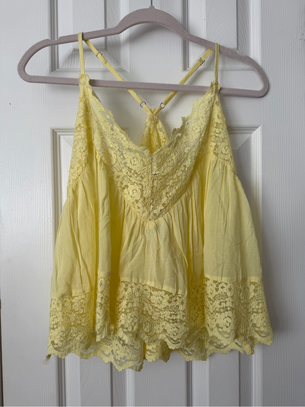 Free People Pale Yellow Lace-Trim Camisole